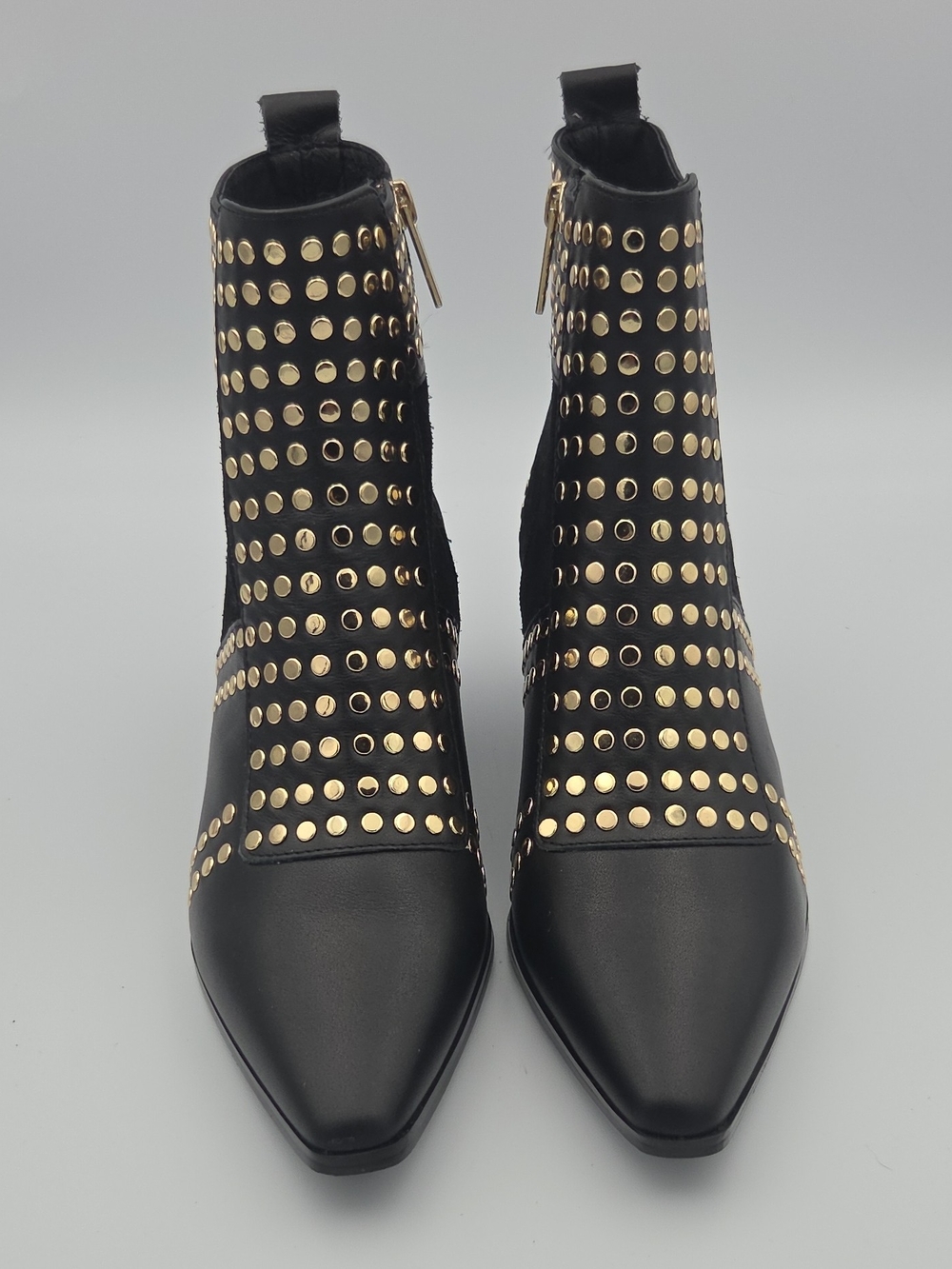 CECELIA NEW YORK Black Leather Ankle Booties with Gold Studs Size 9
